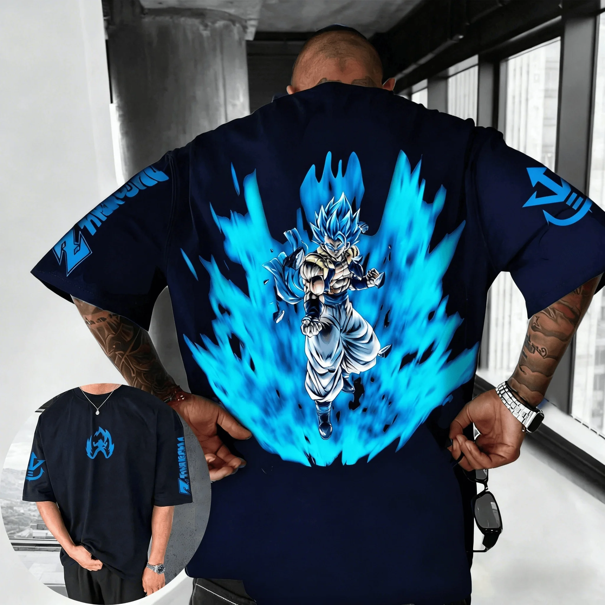 2026 Summer Dragon Ball Retro Anime T Shirt for Men Casual Loose Sports Daily Wear Super Saiyan Blue Gogeta Character Tees view 4
