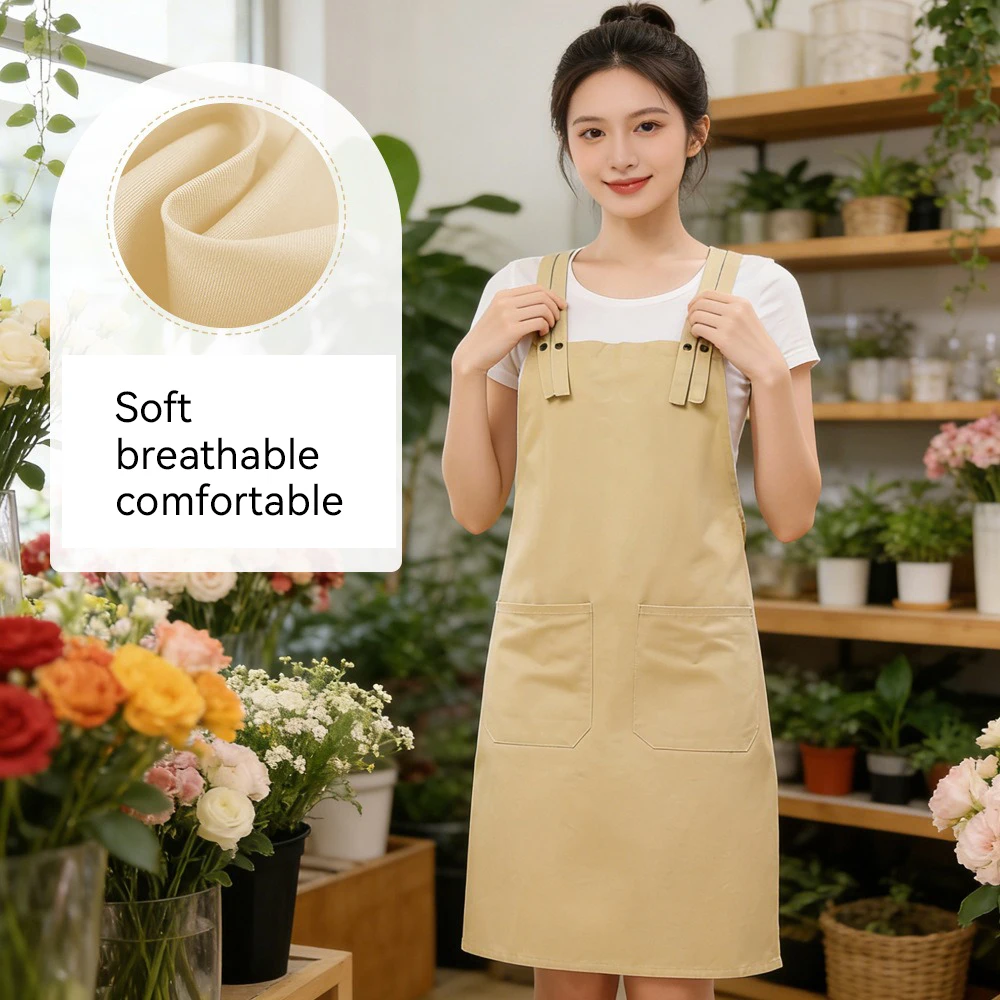 

Double shoulder straps Cotton Canvas Apron for Men & Women Plain Kitchen Chef Apron for Food Cooking Cleaning at Cafe
