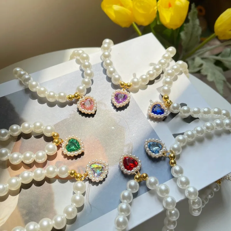 

Pet Dog Necklace Collar Cute Accessories Cat Pearl Vintage Love Crystal Pendant
