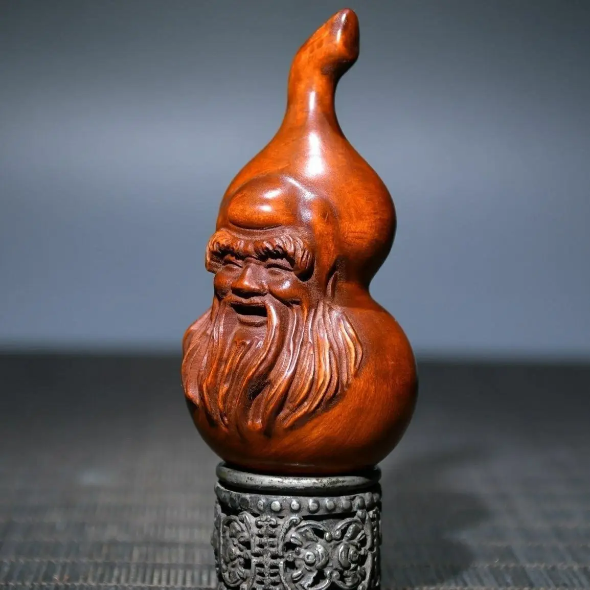 JW55 -7CM God of Longevity Boxwood Sculpture Lucky Gourd Wood Carving Living Room Collection Ornaments Birthday Gift