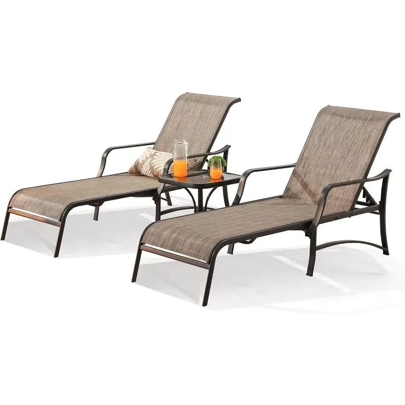 ZHENXIANG-Chaise Lounge para Patio, silla de salón de Metal con respaldo ajustable al aire libre con mesa de Bistro, 3 piezas para porche, Patio trasero, piscina