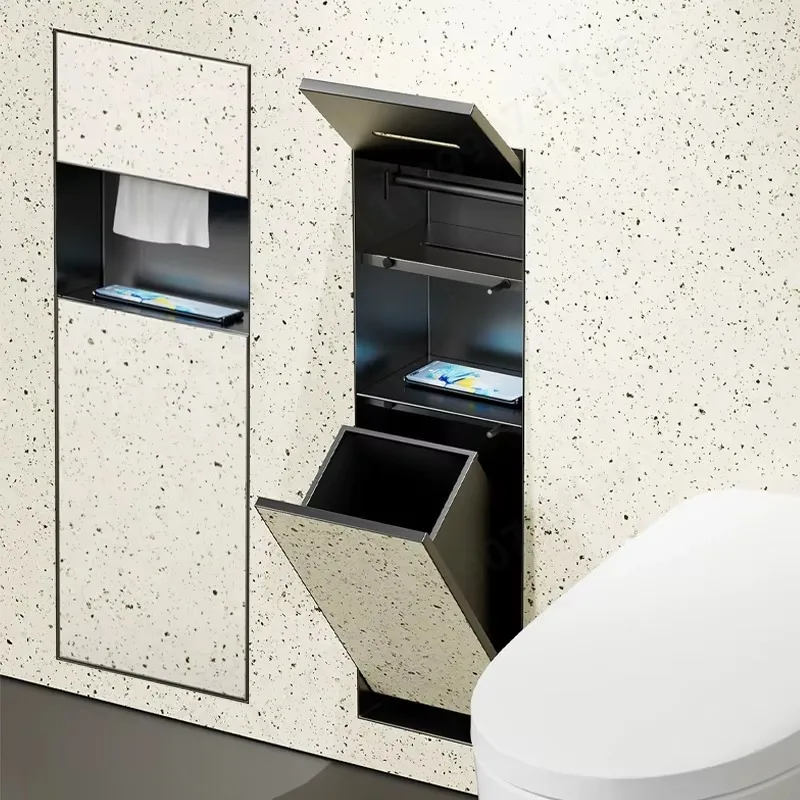 Recessed Steel Toilet Paper Holder, Hidden Design, Bathroom Partition Tissue Box,  Tile Cover Plate for Wall Mount Installation