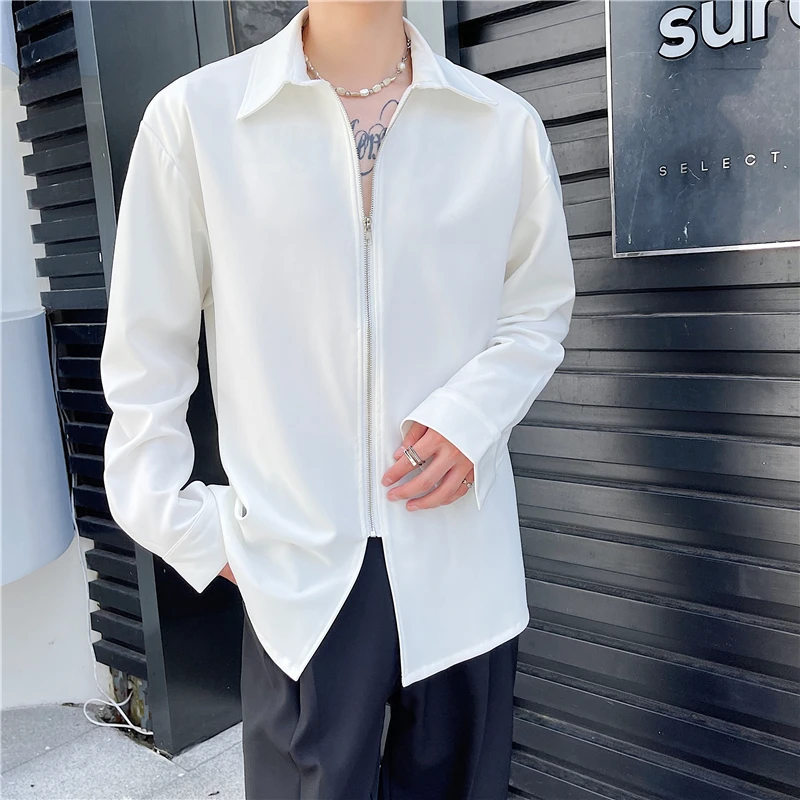 

Spring Korean Fashion Fashion Light Luxury Shoulder Pad Shirt Men's Loose Casual Zipper Shirt Design Sense Long Sleeve Top