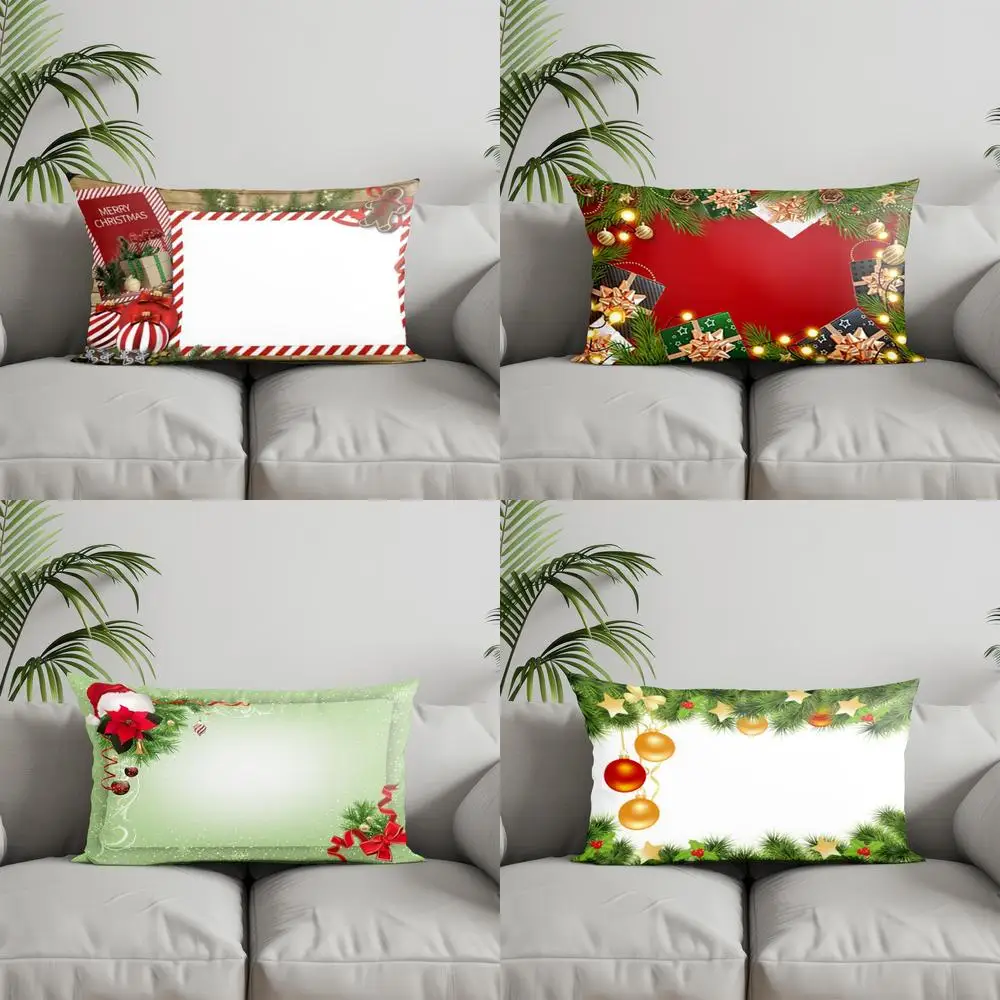 Home Decor Merry Christmas Pillow With Frame Suitable For Sofa Bedroom Car Pillow Cover Cushion Rectangular Back Cushion