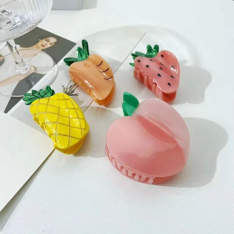 New Creative Design Fruit Peach Strawberry Carrot Pineapple Hair Clip Claw Fresh Acetic Acid Shark Clip Wholesale Drop Shipping