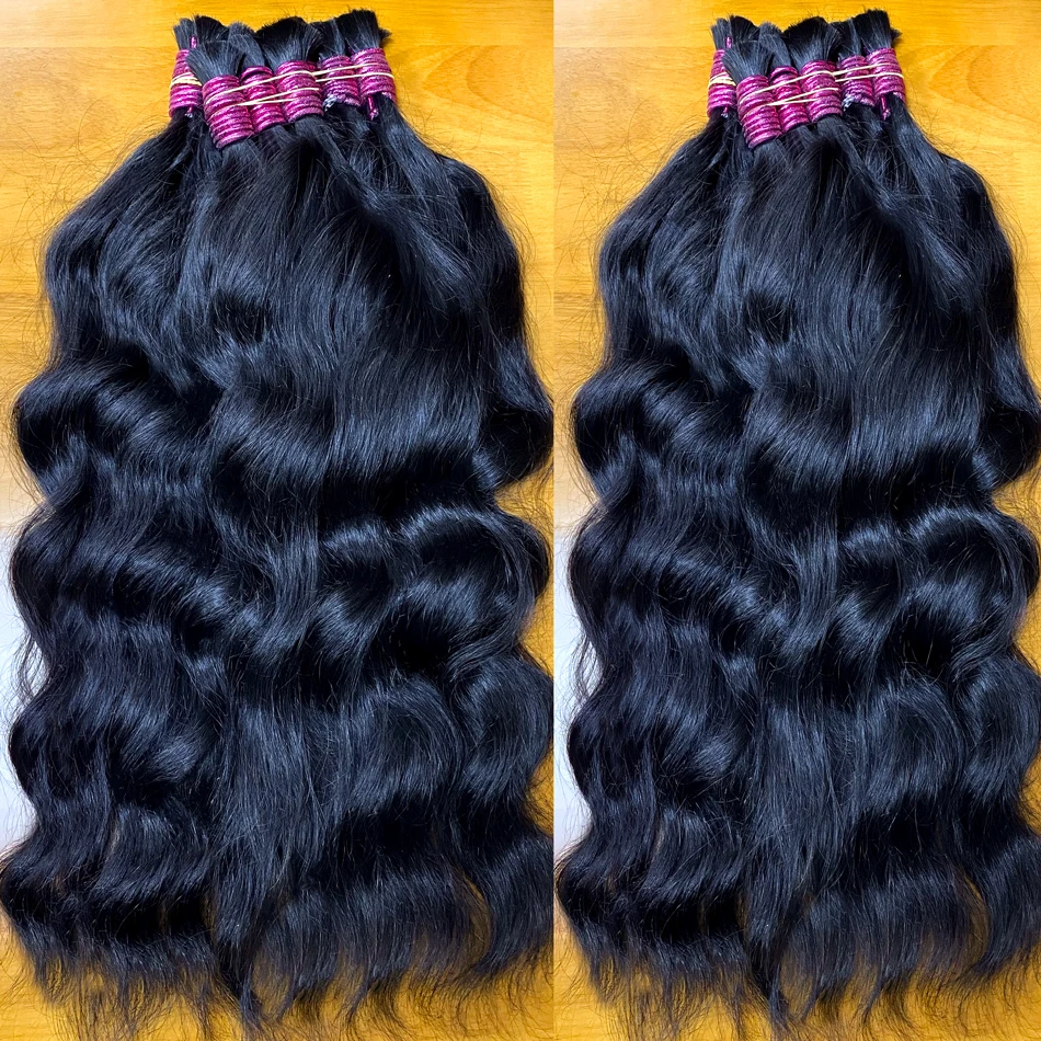 Original Human Hair Bulk For Braiding Mega No Weft Human Braiding Hair Natural Wavy Bulk Full Ends Thicker Hair Extensions