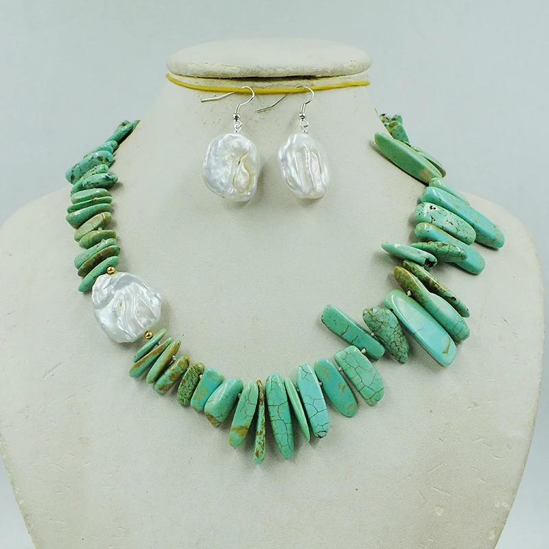 Natural Irregular Crystal/White Baroque Giant Pearl Necklace/Earring Set 18”