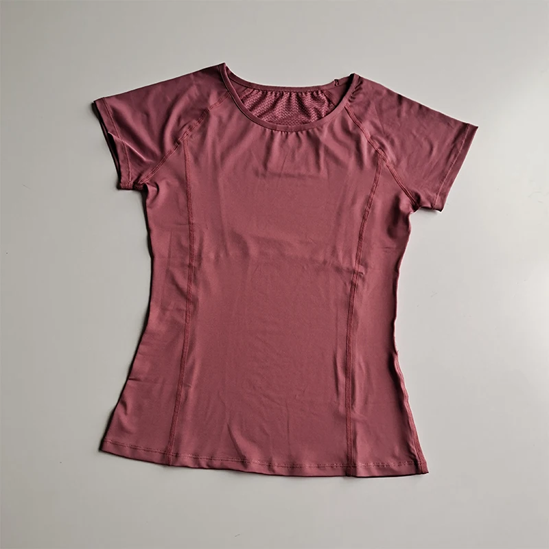 Damen-Sport-T-Shirt mit kurzen Ärmeln, schnelltrocknend, für Jogging, Yoga, Fitness, atmungsaktives Mesh-Gewebe, Rundhals-Pullover-Oberteil – Detail 3