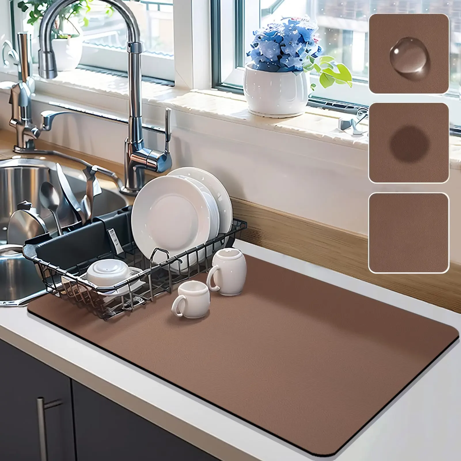Coffee Dish Drying Mat Foldable Dish Rack For Kitchen Counter Absorbent Coffee Bar Mat