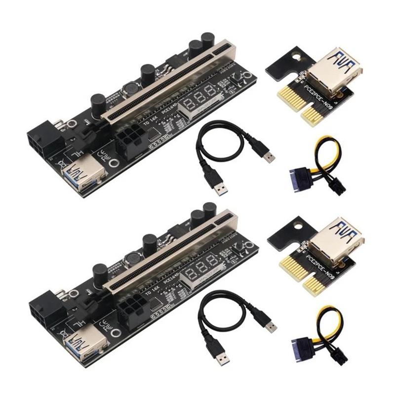 Top-PCIE Riser 1X To 16X Graphic Extension With Temperature Sensor For Bitcoin GPU Mining Powered Riser Adapter Card