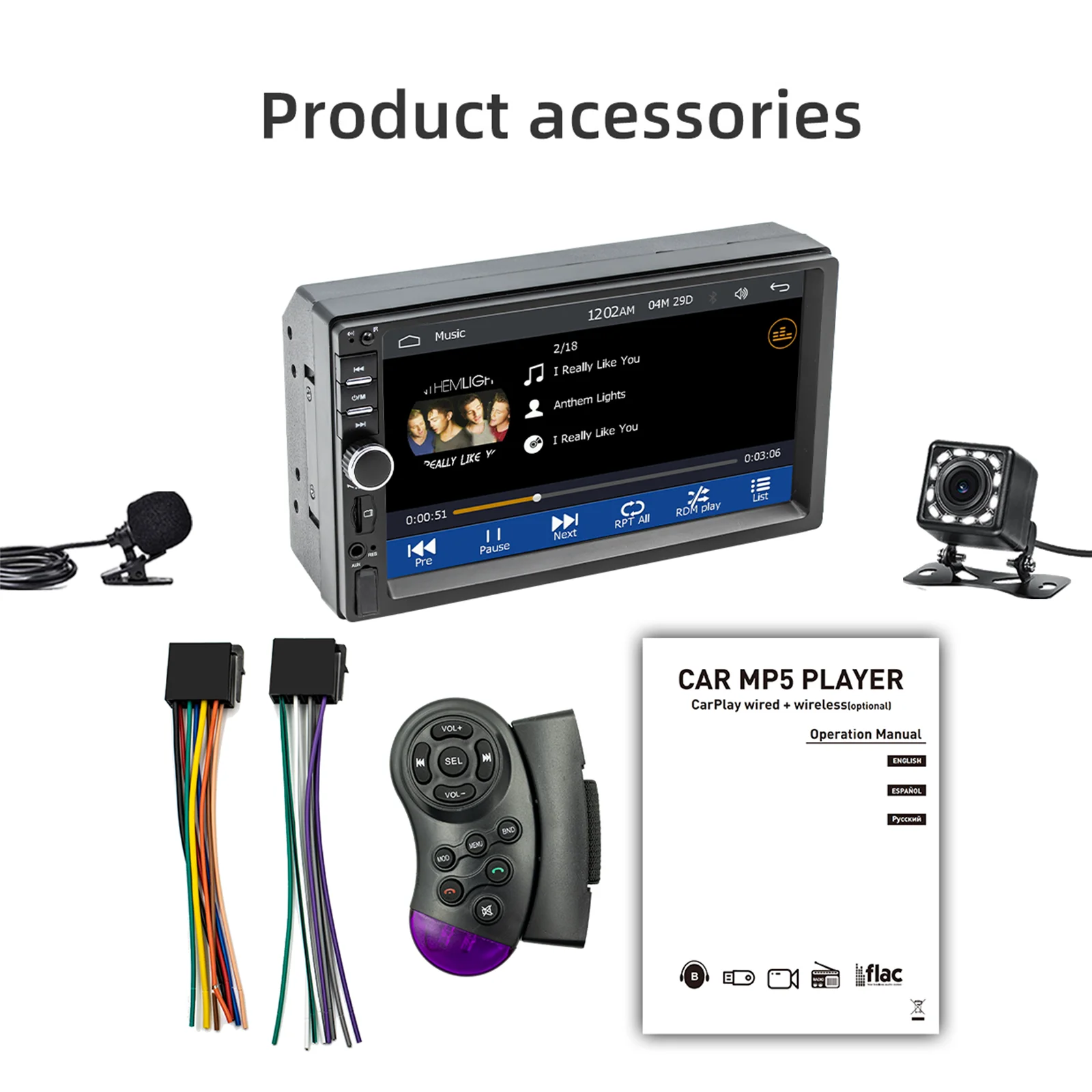 ESSGOO 7 inch Dubbele 2 DIN Universele Autoradio Carplay Android Auto USB FM BT TF AUX Mirror Link MP5 Speler Touchscreen Hoofdunit