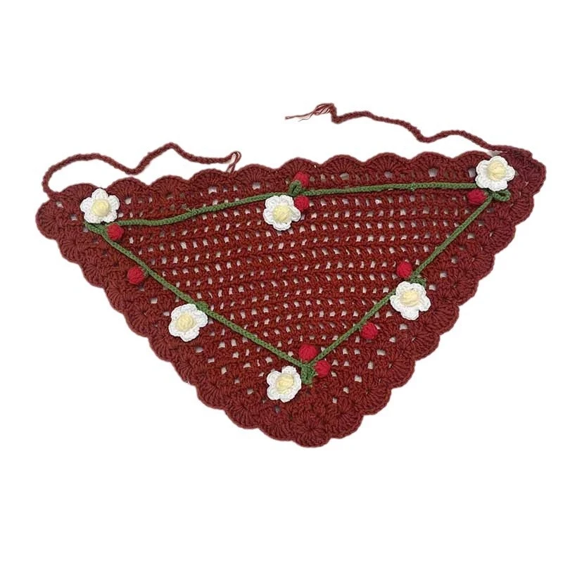 Französischer pastoraler Stil, gestricktes, florales Dreieck-Kopftuch für Mädchen, personalisiertes Kopftuch für Fotoshootings mit Bindeband, 3D-Blumen-Haarband – Detail 5
