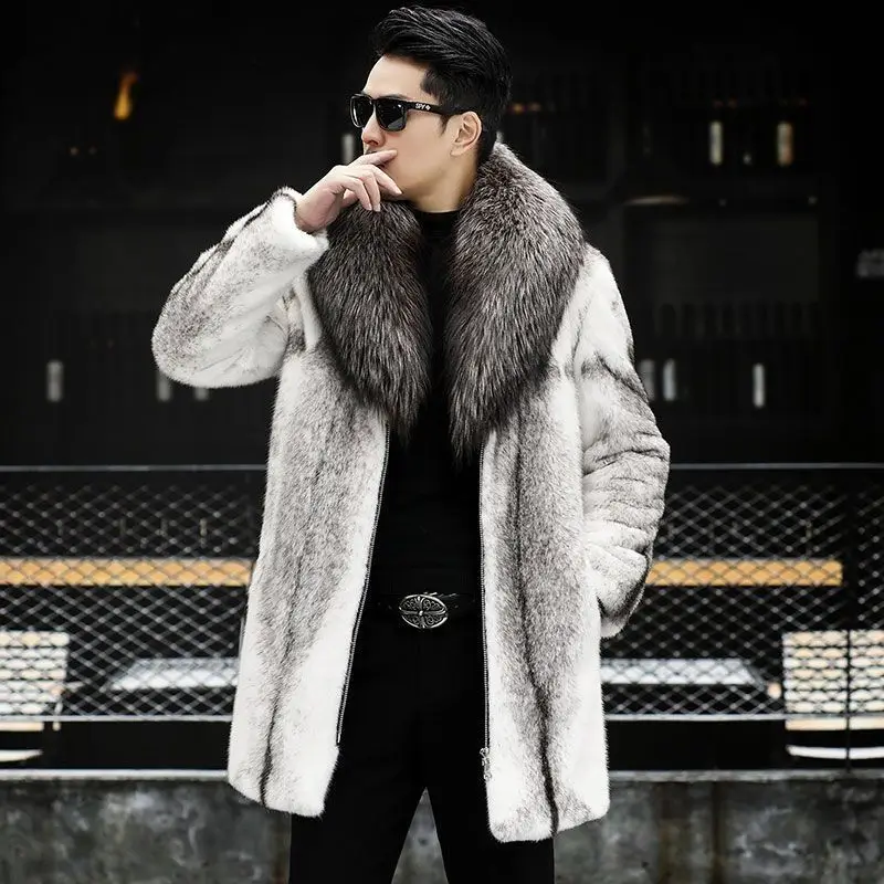 

-10 degrees Celsius cold resistant and warm mink fur coat for men's winter imitation raccoon fur collar thickened fur coat