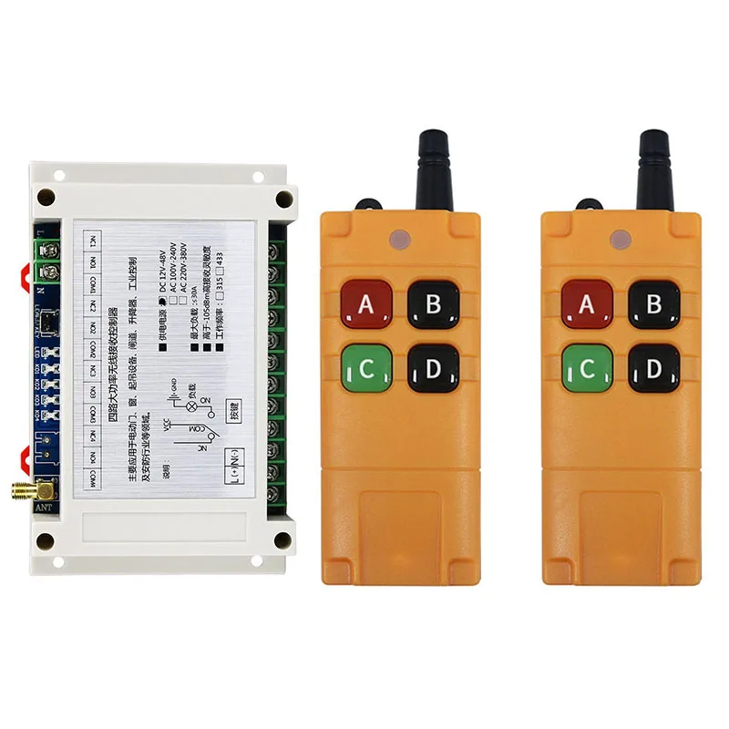 

2000m DC12V 24V 36V 48V 4CH Wireless Remote Control LED Light Switch Relay Output Radio RF Transmitter And 433 MHz Receiver