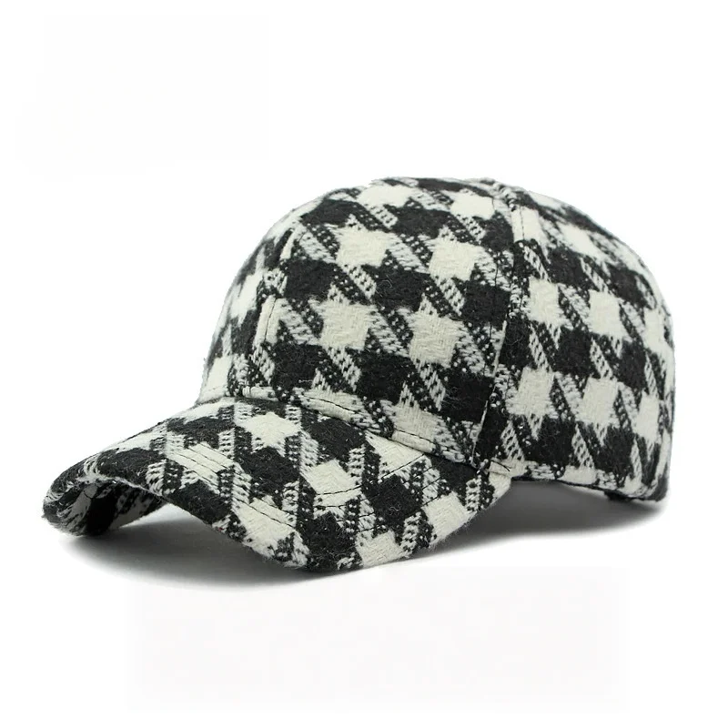 Men's & Women's New Fall/Winter Collection Checkered Hard-Brim Baseball Cap Woolen Vintage Duckbill Hat Sun Protection Hat