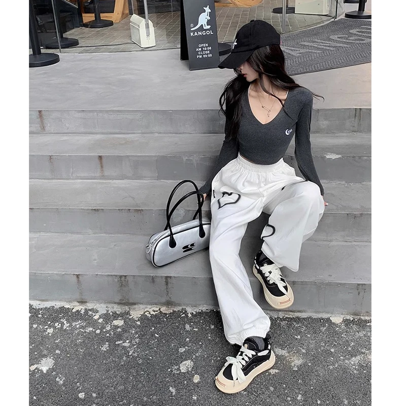 

Bow tie work pants Summer dopamifor women summer dopamine wearing Summer dopaminestraight leg casual loose wide leg sports pants