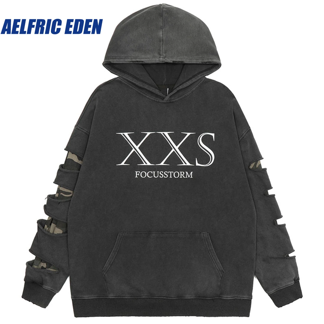 

Aelfric Eden Letter Graphic Print Ripped Washed Vintage Hoodie Streetwear Hip Hop Hooded Sweatshirt Y2K Harajuku Punk Pullover