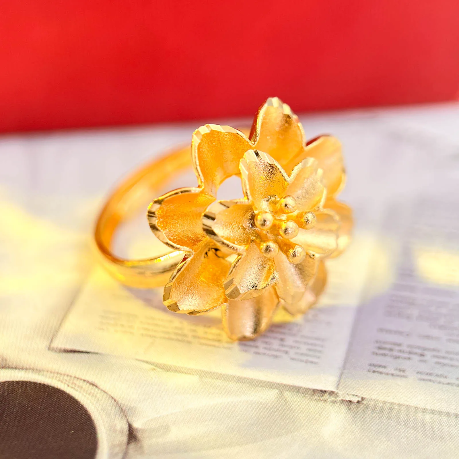 

Роскошное женское кольцо с цветком из чистого золота 24 карата 9999, регулируемое кольцо с отверстием