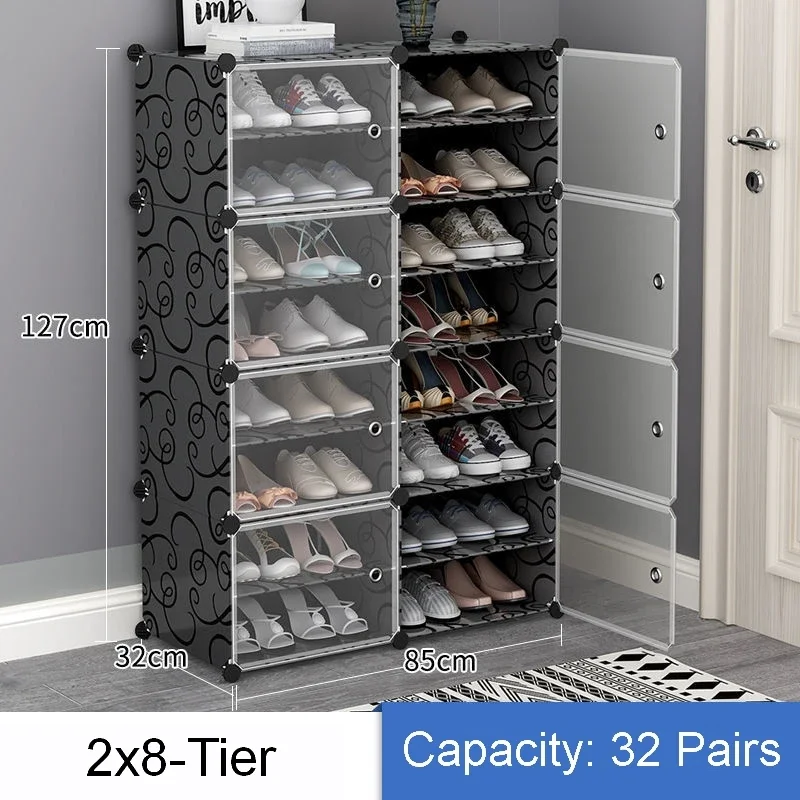 Large Shoe Rack Large Capacity Boot Storage 12 Cube Organizer Modular DIY Plastic 6 Tier 24-96 Pairs Of Shoe Tower Cabinet