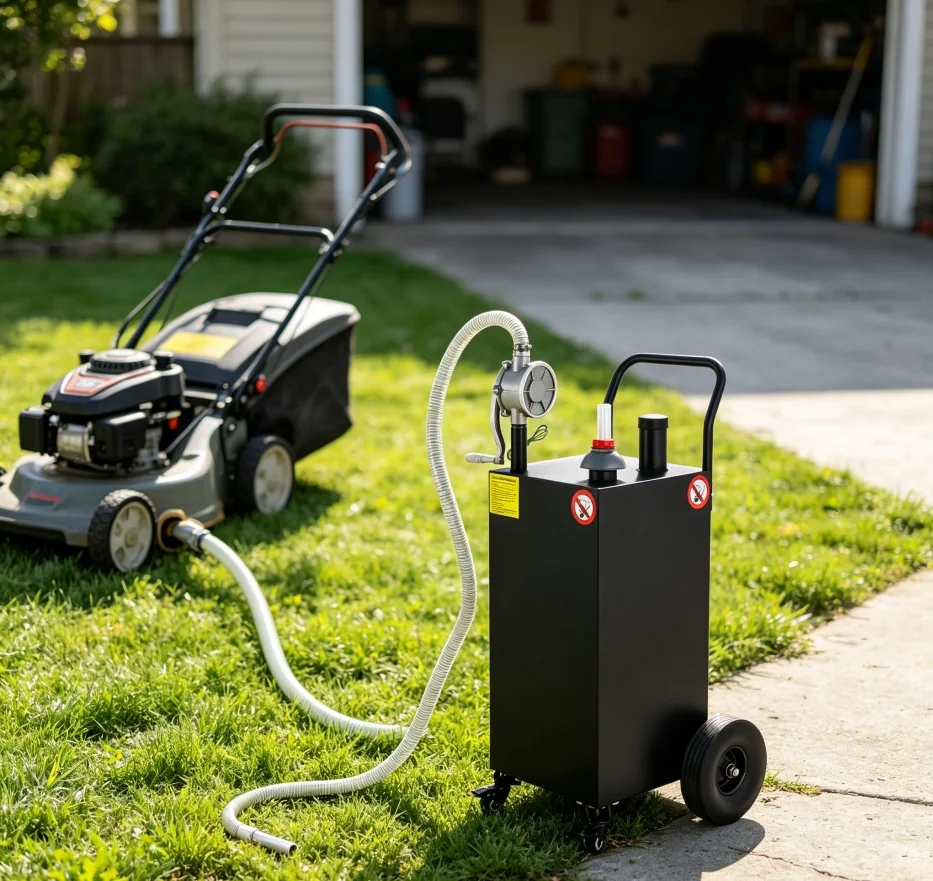 30 Gallon Mobile Fuel Transfer Tank with Pump & Solid Rubber Wheels, Portable Gas Diesel Storage Can for Car ATV Boat Lawn Mower