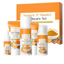 5pcs Turmeric Skin Care Set Facial Acne Cleansing Cream Temeric Cream Shrink Pores Moisturizing Toner Eye Cream face Cleanser