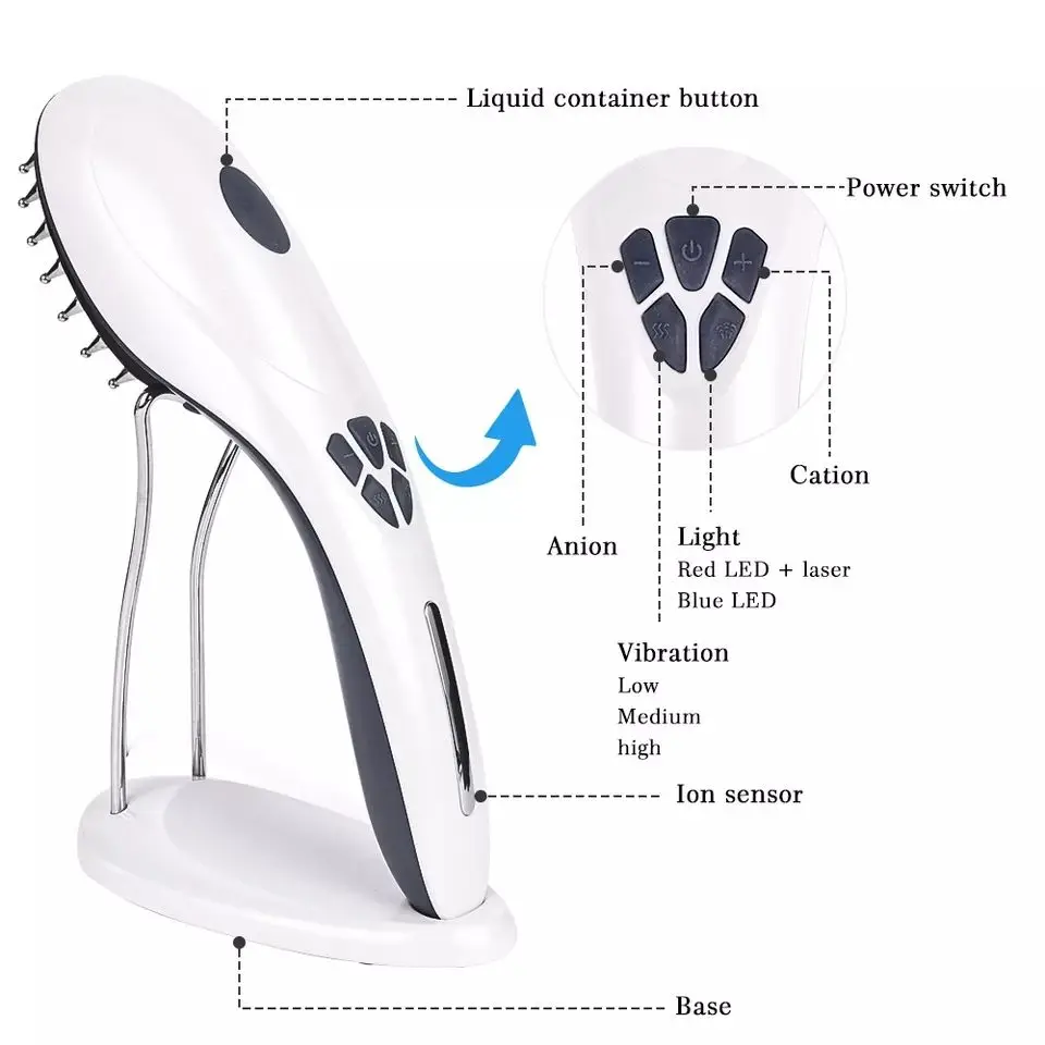 Thérapie de massage anti-chute de cheveux, applicateur de cuir chevelu à vibration ionique, brosse de massage des cheveux à lumière rouge et bleue, lase électrique, peigne de croissance des cheveux