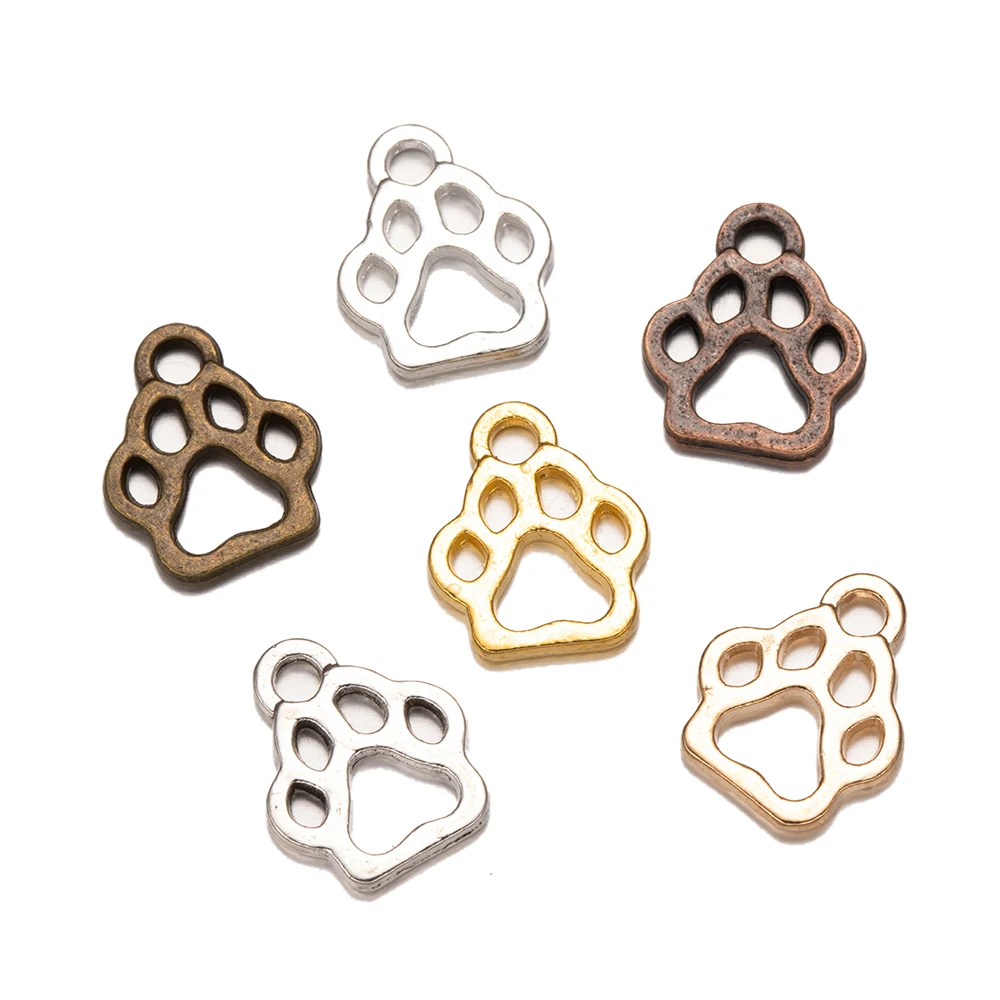 50/100pcs Metal Charms Dog Paw 13x11mm Silver Color Pendants Jewelry Making DIY Handmade Bracelets Pendants Crafts Accessories