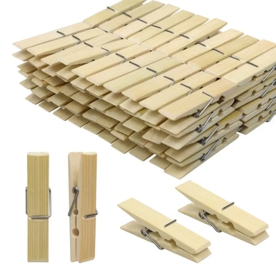 Natural Bamboo Clothespins 20-Pack Wooden Clothes Pins with Spring, 2.4 Inch Heavy Duty Rust Resistant Clips for Laundry, Craft