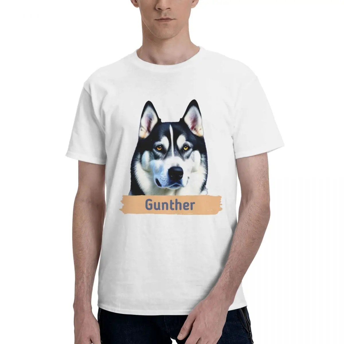 Men Gunther Husky Dog T Shirt Streetwear Big Size Cotton Crewneck Sleeve Custom T Shirts