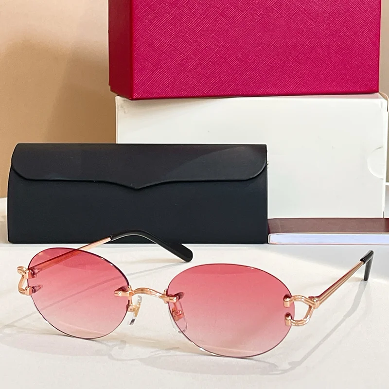 

KIZN Light Luxury Oval Gold Rimless Sunglasses for Women INS Fashion Hand Craft Boundless Alloy Solar Glasses for Female