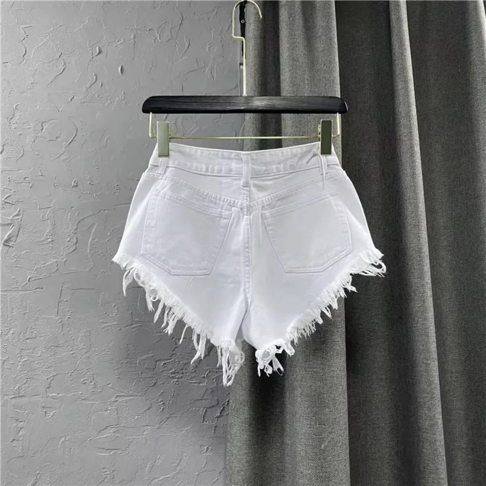 2025 Fashion Korean White Jeans Hole Ripped Low Waist Denim Shorts Women  Шорты Женский Sexy Denim Shorts