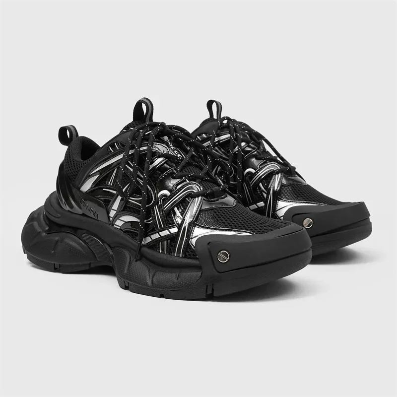 

2026 New Black Men's Sports Shoes Round Flat Shoes with Thick Soles Simple Men's Fashion Casual Sports Shoes