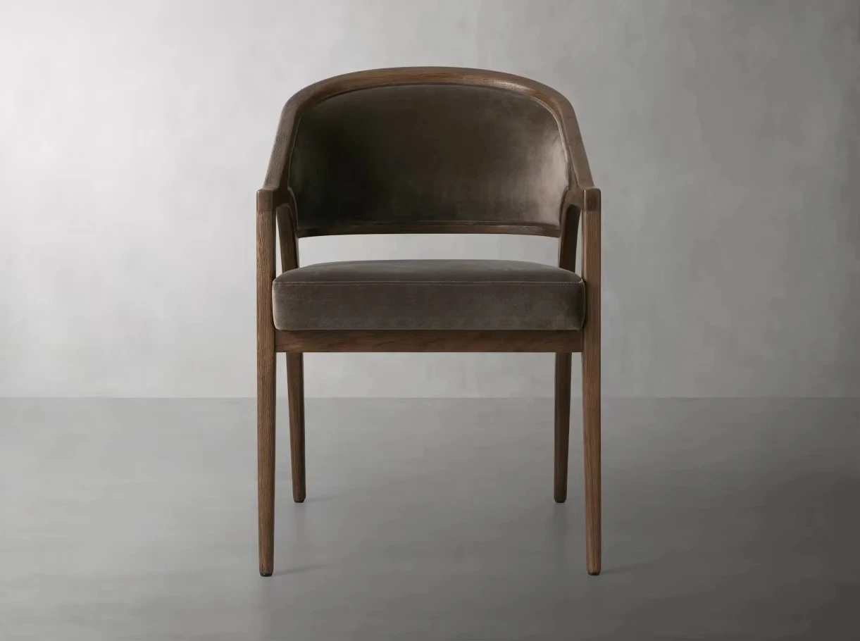 Modern French-Style Solid Wood Dining Chair Mocha Upholstered Back Fabric Arm Chair for Home Kitchen Hotel or School Use
