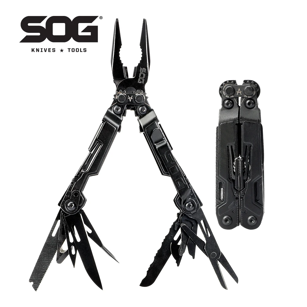 SOG 18 in 1 PowerPint Mini Multi-tool Stainless Steel Pocket EDC Multifunctional Pliers with Folding Knife Screwdrivers Scissors For Survival Fishing Hiking Cycling Travel DIY Home Emergency Repair Portable Camping Tools and Safety Equipment Gift For Men