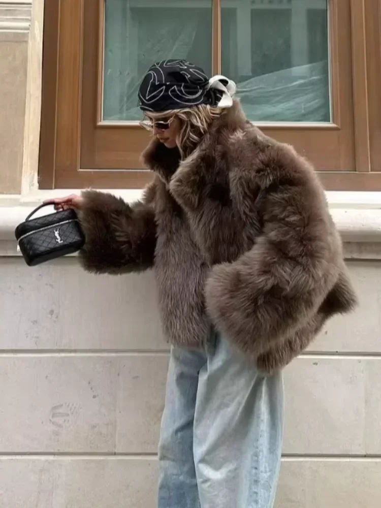 Jaqueta curta de pele sintética feminina elegante moda gola único breasted casacos soltos senhora nova diária jaquetas de rua alta