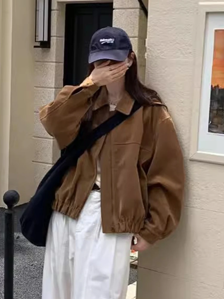 

Длинное пальто с лацканами в стиле ретро, женское повседневное свободное пальто из замши и бархата, универсальная верхняя одежда, весенняя мода