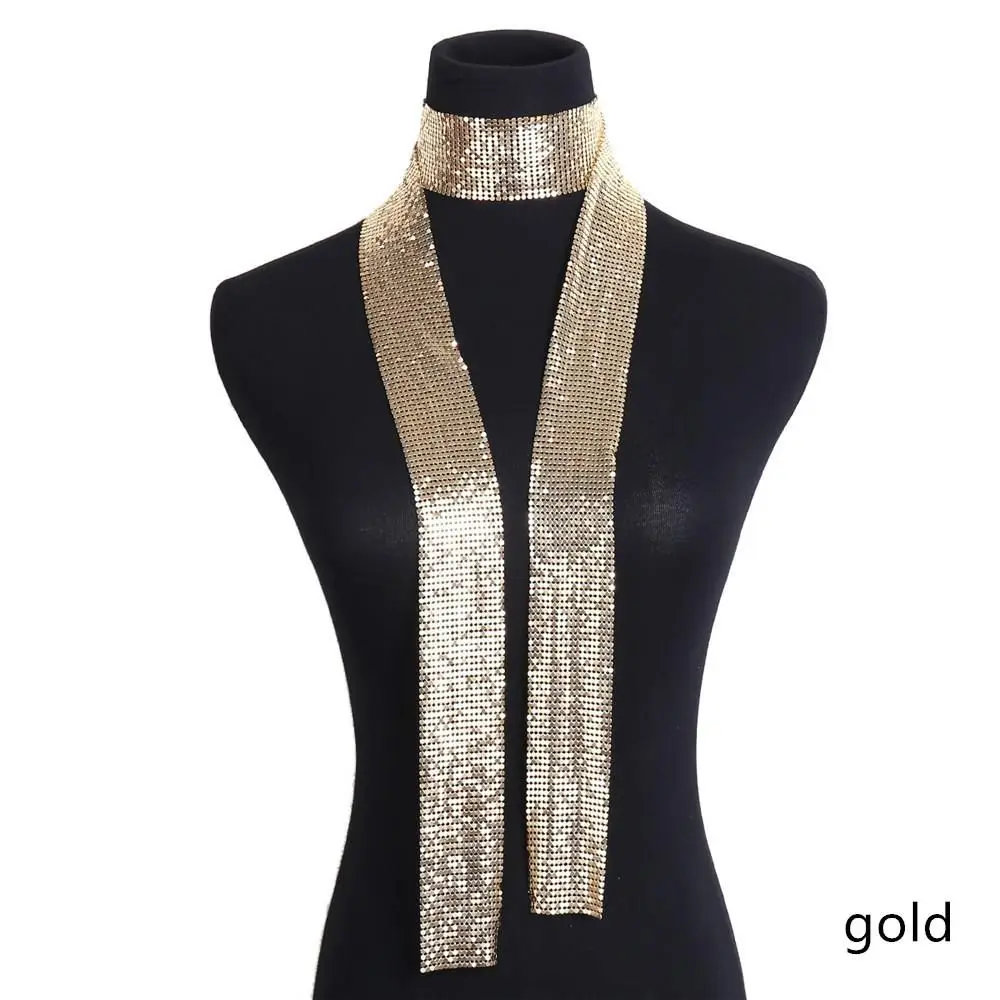 IngeSight.Z Vintage Aluminium Net Choker Necklace Collar Statement Colorful Sequins Long Chain Necklace Scarf for Women Jewelry