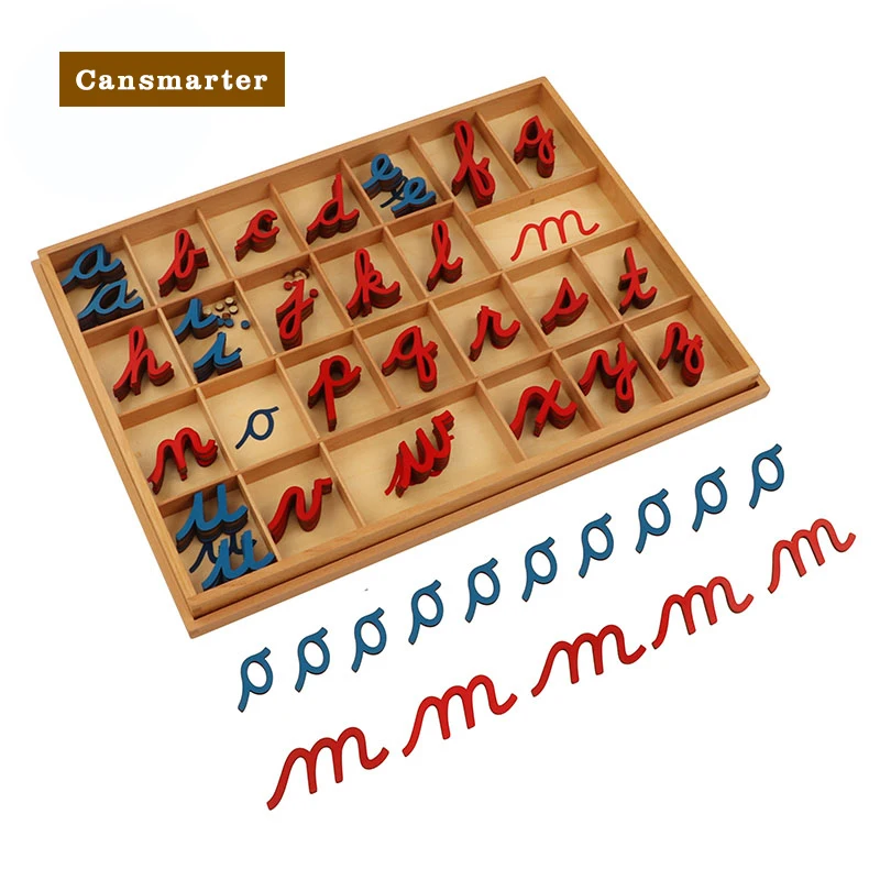 Montessori Baby Toys Wooden Cursive Moveable Alphabet Language Teaching Aids Learning Puzzle Games Preschool Toys for Children