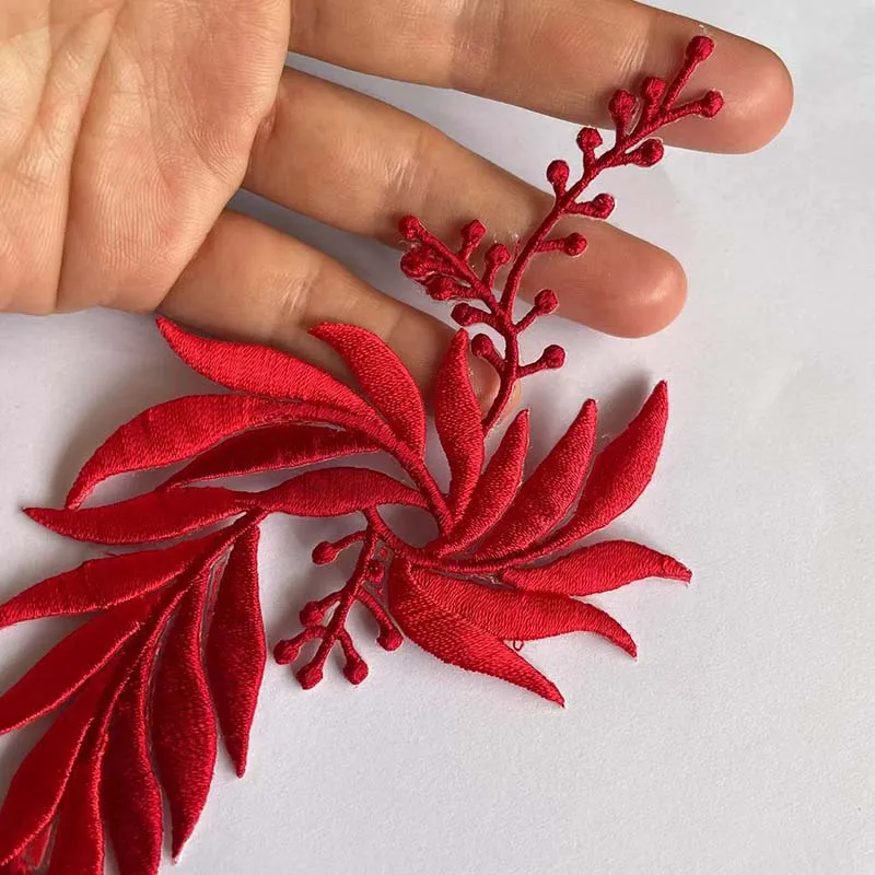 2PCS/Fabric Floral Applique Clothes Stickers Patch Thermocollant,Flowers Leaves Embroidery Iron On Patches Sewing Supplies
