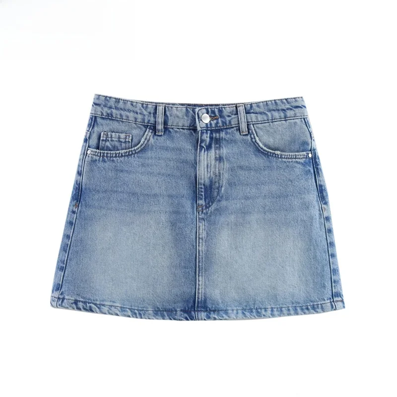 

ZBZR Spring New Women's Faionable Slim Fit Skirt High Waist Denim Wrap around High Quali Polyester Fiber A-Line Skirt