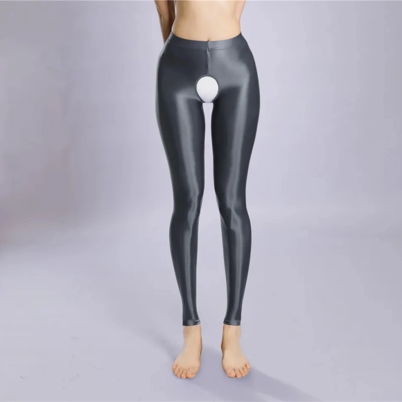 Plus Size Oil Shiny Crotchless Footless Pantyhose Women Sexy Satin Glossy Pencil Pants Fitness Yoga Leggings Party Clubwear