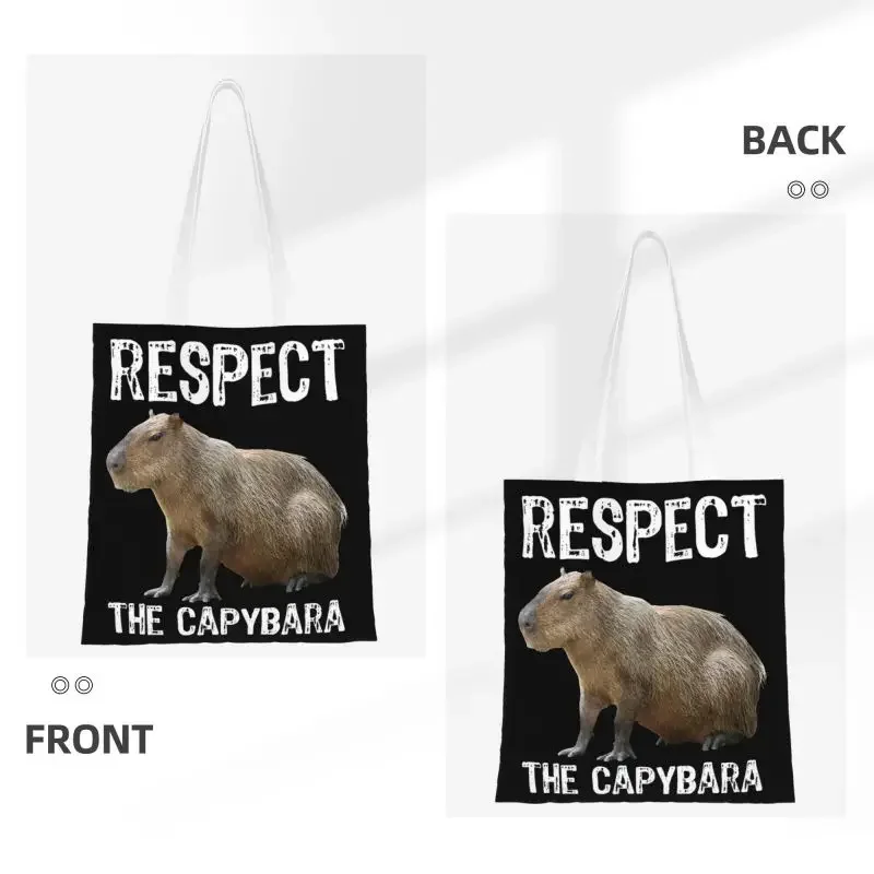 Cute Respect The Capybara Funny Rodent Capibara Shopping Tote Bag Recycling Groceries Canvas Shoulder Shopper Bag