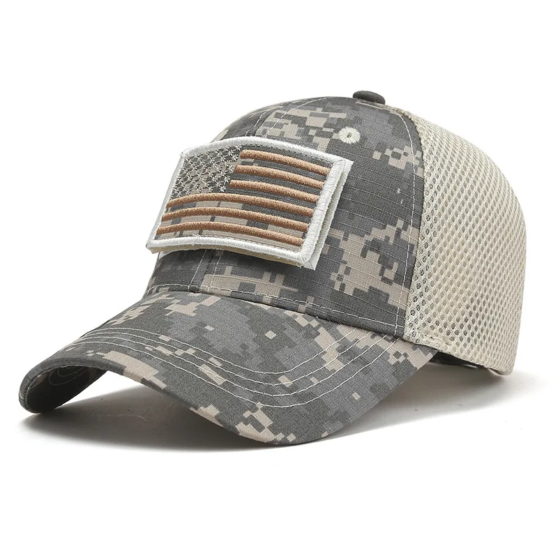 Korean-style Trendy Camouflage Patchwork National Flag Breathable Mesh Baseball Cap for Training in the Jungle and Exploration