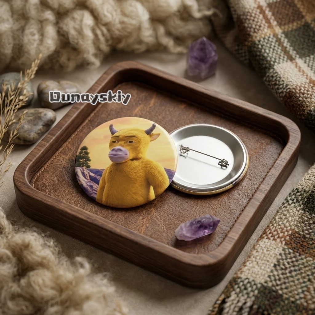 KS*11Funny Cartoon Animal Furry Cow Anime Niu Lai Mama Tinplate Soft Button Pin Brooch Metal Badge Accessories Birthday Gifts