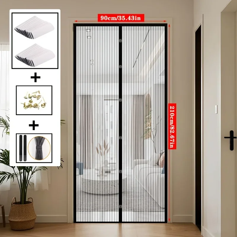 1PC Magnetic Mesh Door Curtain - No Drill Screen, Durable Polyester, Easy Install Home/Balcony/Patio