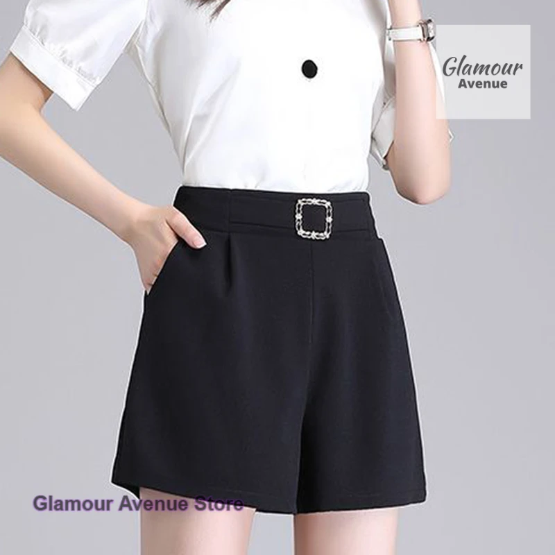 Korean version of simple ice silk shorts women's summer new wide-leg pants new high waist Joker casual pants suit shorts.
