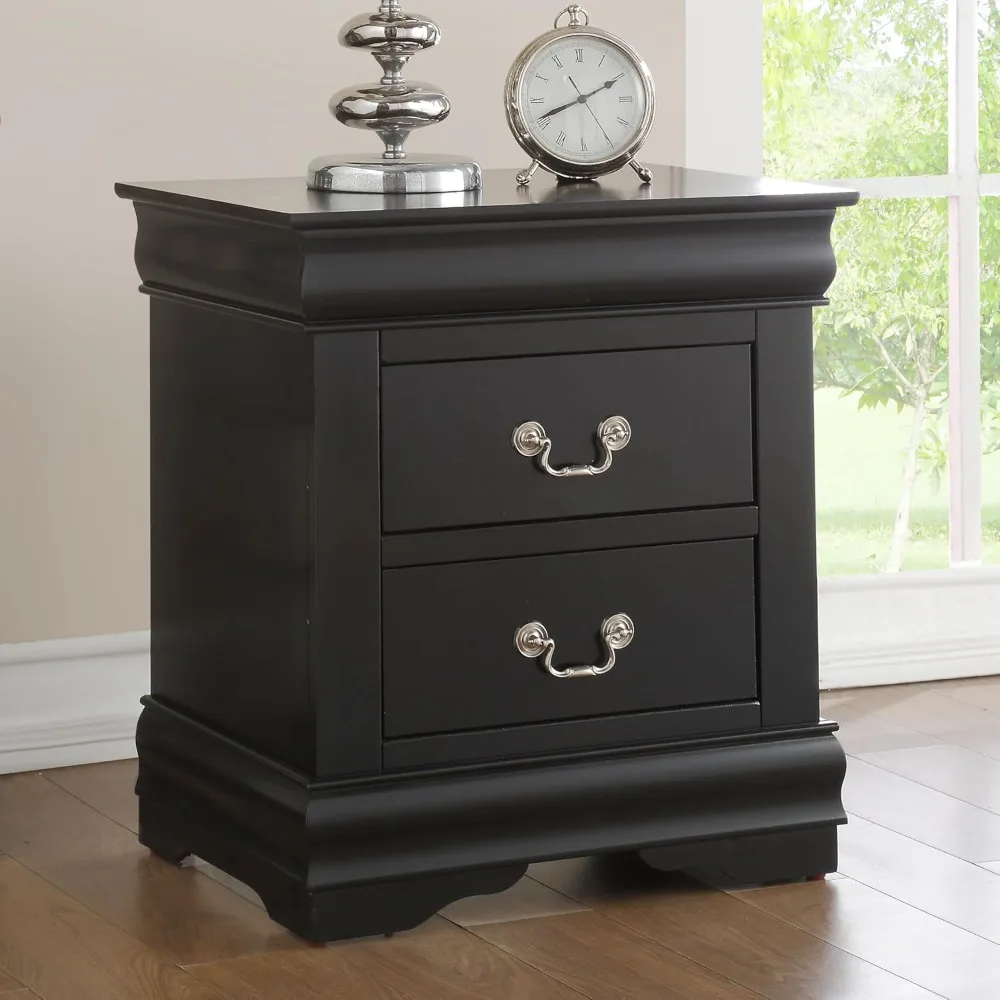 

classic 2-drawer metal handle nightstand for bedroom, living room, and entryway - fully assembled