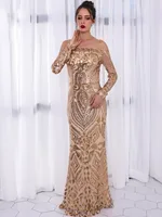 Robe sirène longue trompent sexy pour femme, col slash, paillettes, mince, club, danse, mariage, Rhde promo, vêtements de nuit, maxi con batterie, maille 6