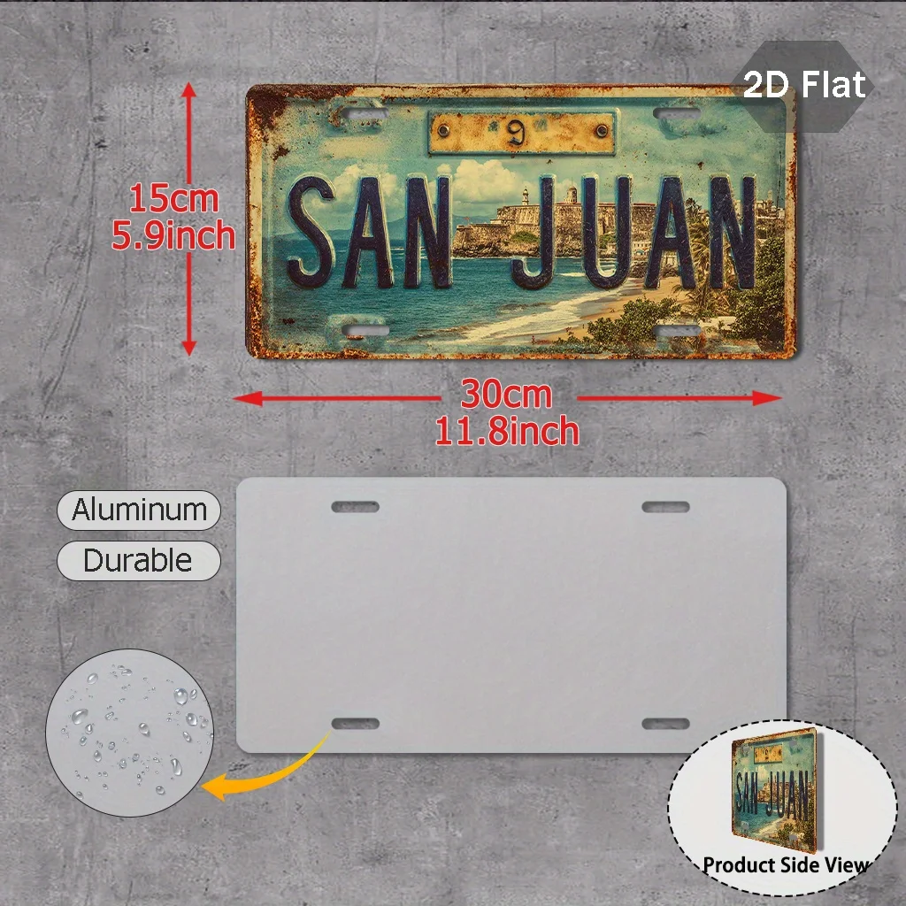 1pc San Juan Seaside Sign | Vintage Retro Decor, 2D Flat Printing, Exterior Accessories, 29.97cm x 14.99cm, Aluminum Material, I