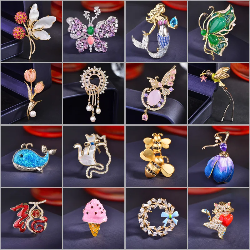 

Spring New Exquisite Butterfly Brooch High-end Luxury Inlaid Zirconium Animal Flower Broche Elegant Temperament Accessories Pin